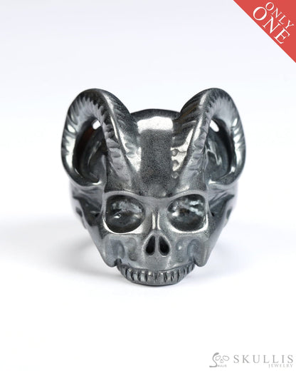Gem Skull Ring of Hematite Carved Beast Skull US size 9 - 9800243 Skull Rings