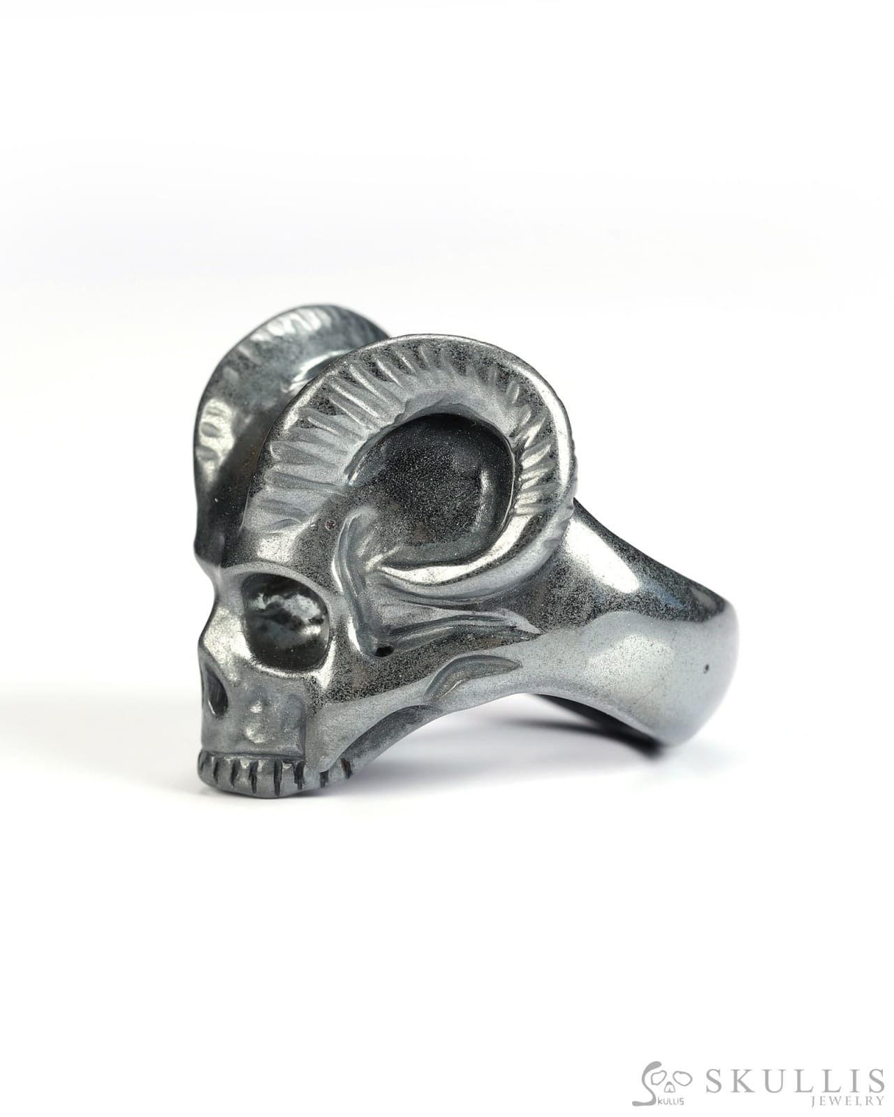 Gem Skull Ring of Hematite Carved Beast Skull US size 9 - 9800243 Skull Rings