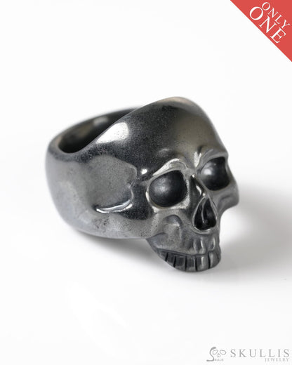 Gem Skull Ring of Hematite Carved Totally US Size 9 - 9800279 Skull Rings