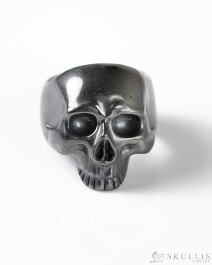 Gem Skull Ring of Hematite Carved Totally US Size 9 - 9800279 Skull Rings