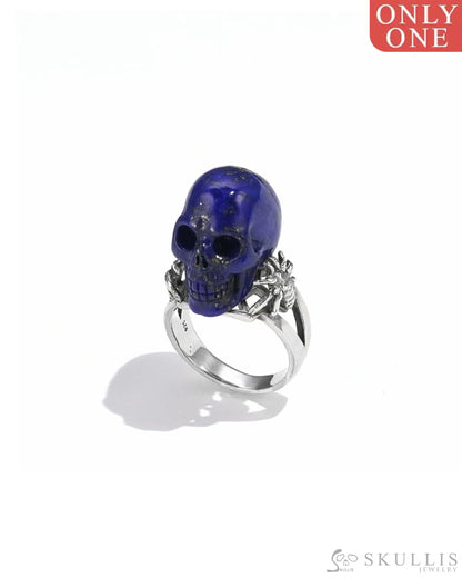 Gem Skull Ring Of Lapis Lazuli Carved Skull In 925 Sterling Silver - 9800068 Skull Rings