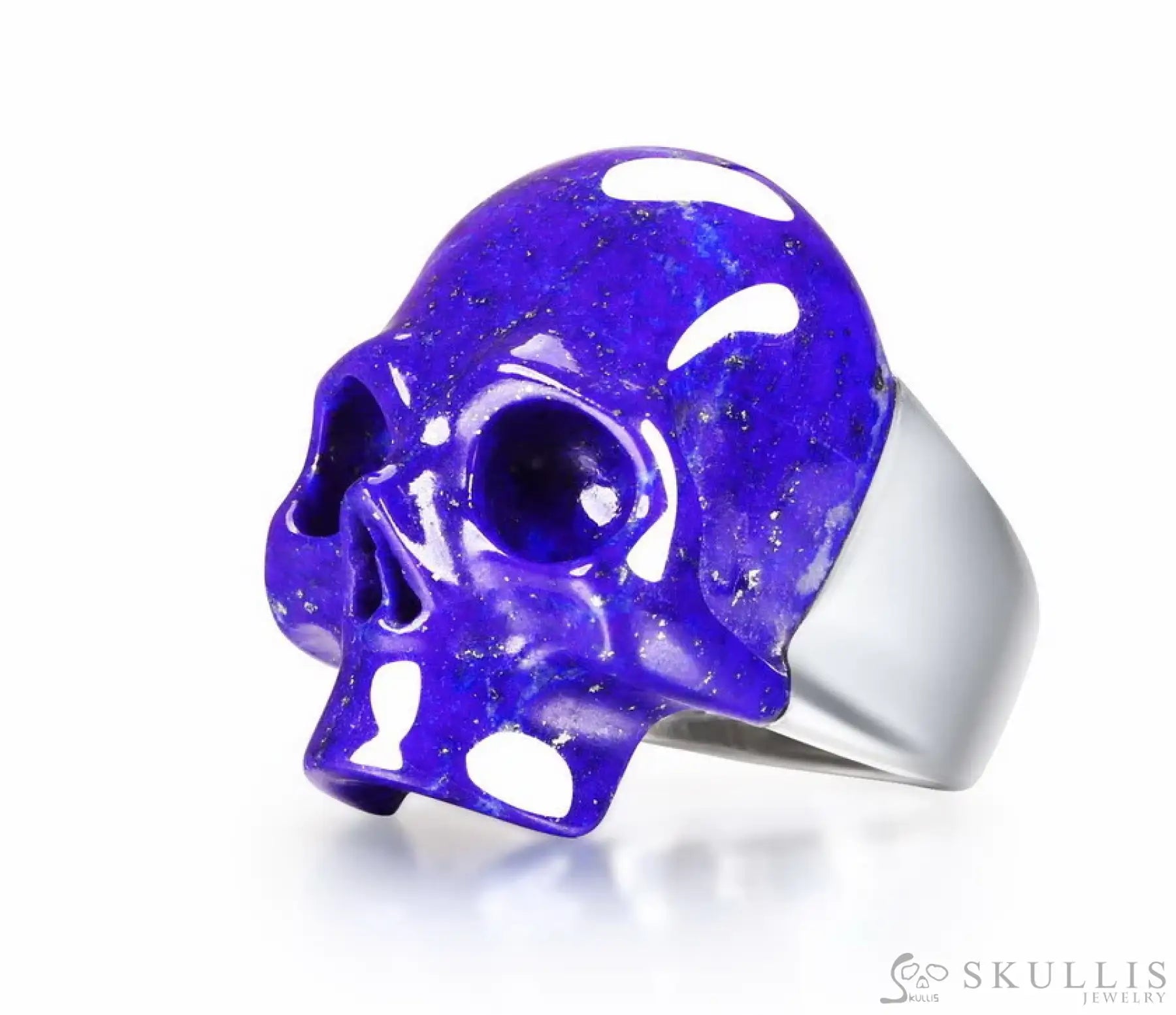 Gem Skull Ring Of Lapis Lazuli Carved Skull In 925 Sterling Silver Skull Rings