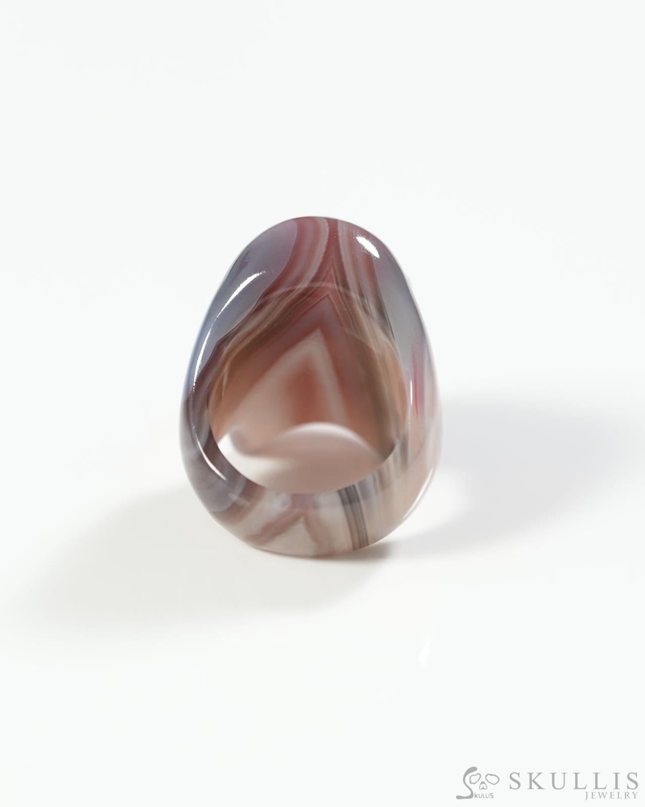Gem Skull Ring of Mozambique Agate Carved Totally US Size 10 0800062 Skull Rings