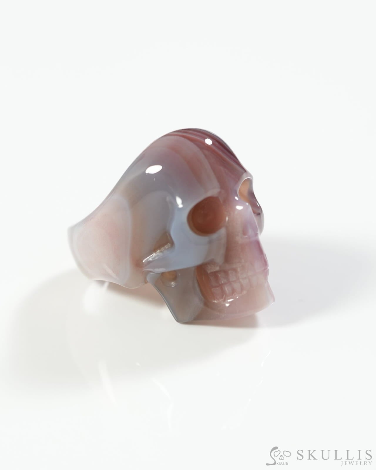 Gem Skull Ring of Mozambique Agate Carved Totally US Size 10 0800062 Skull Rings