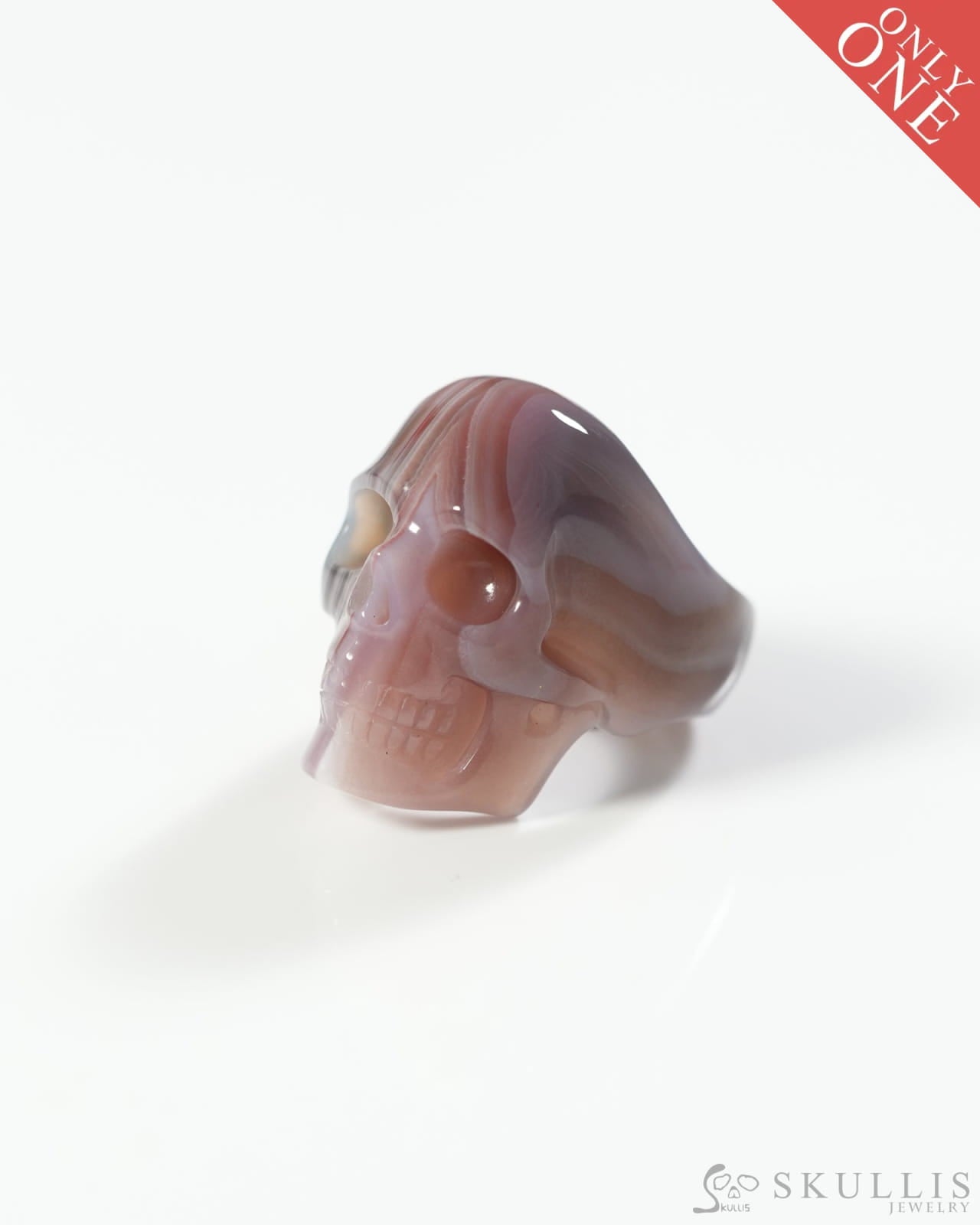 Gem Skull Ring of Mozambique Agate Carved Totally US Size 10 0800062 Skull Rings