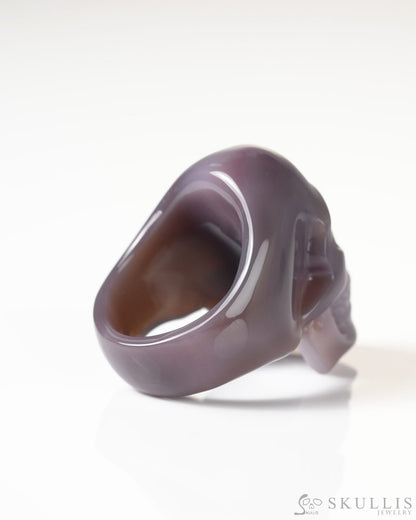 Gem Skull Ring of Mozambique Agate Carved Totally US Size 10 - 9800269 Skull Rings