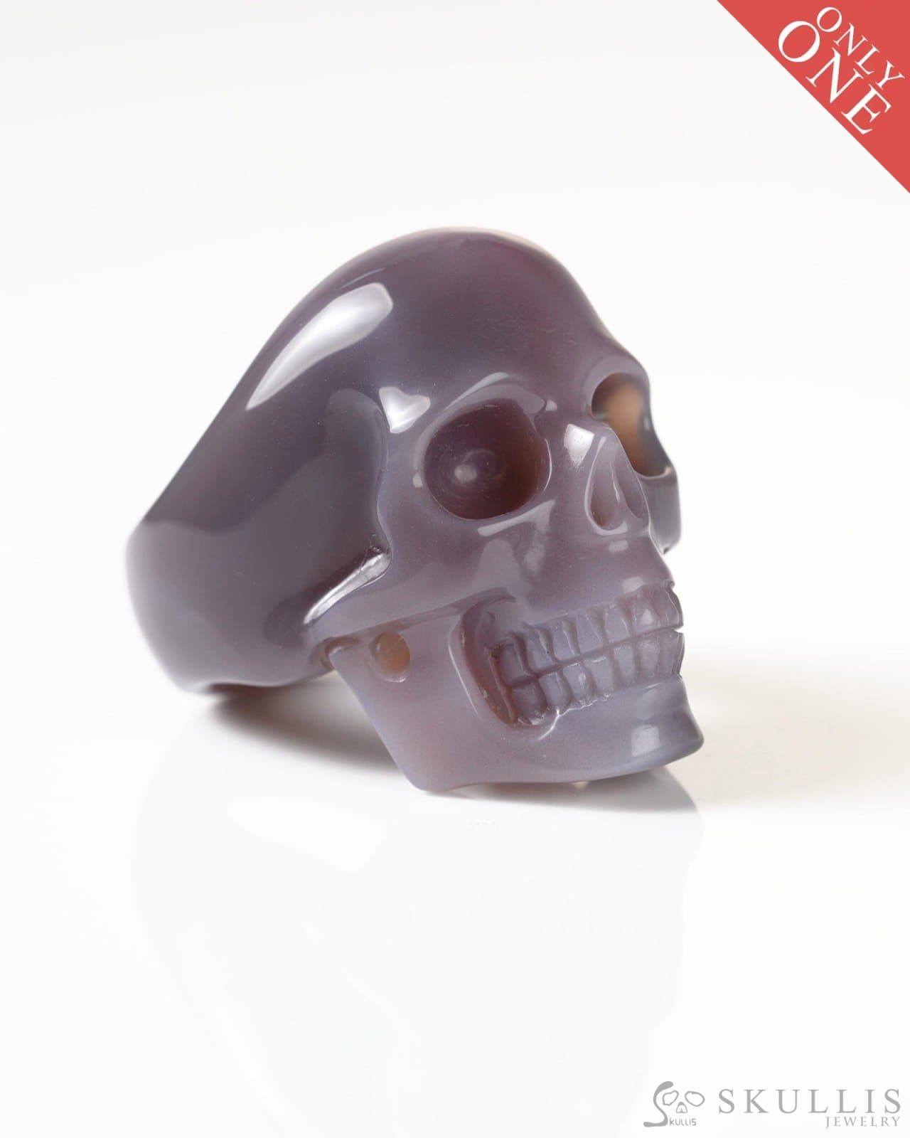 Gem Skull Ring of Mozambique Agate Carved Totally US Size 10 - 9800269 Skull Rings