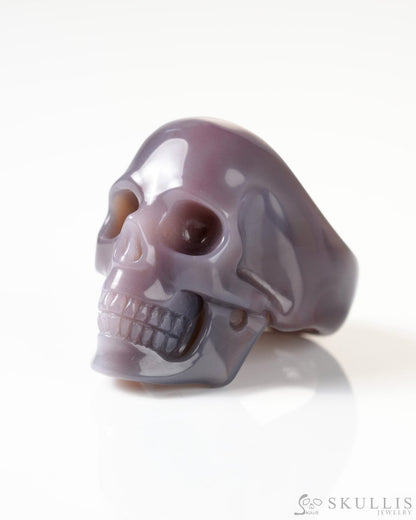 Gem Skull Ring of Mozambique Agate Carved Totally US Size 10 - 9800269 Skull Rings