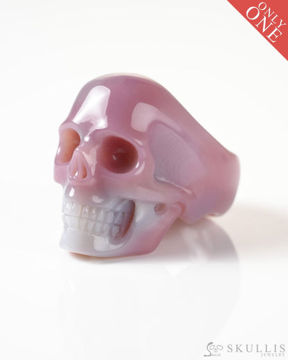 Gem Skull Ring of Mozambique Agate Carved Totally US Size 12 - 9800267 Skull Rings