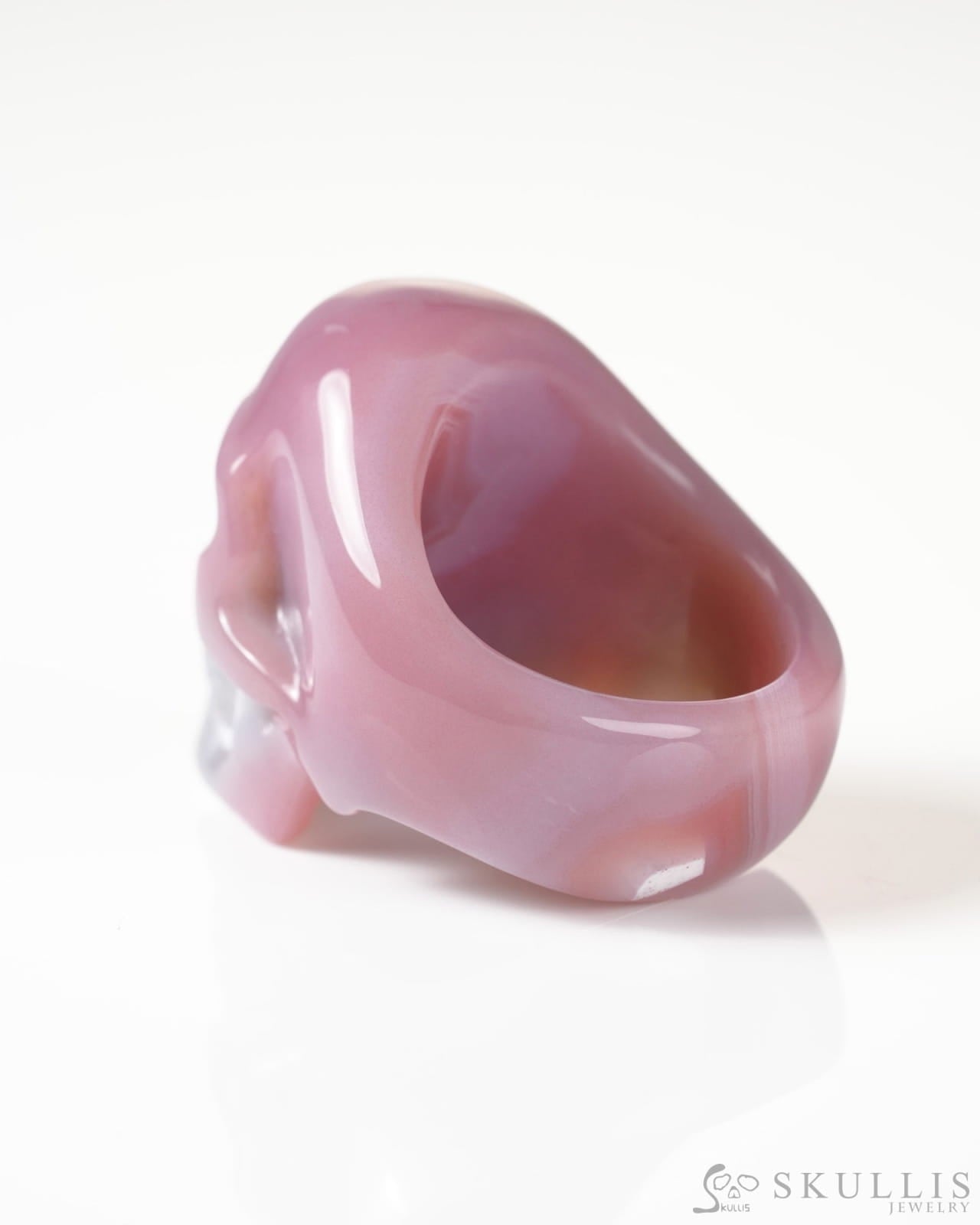 Gem Skull Ring of Mozambique Agate Carved Totally US Size 12 - 9800267 Skull Rings