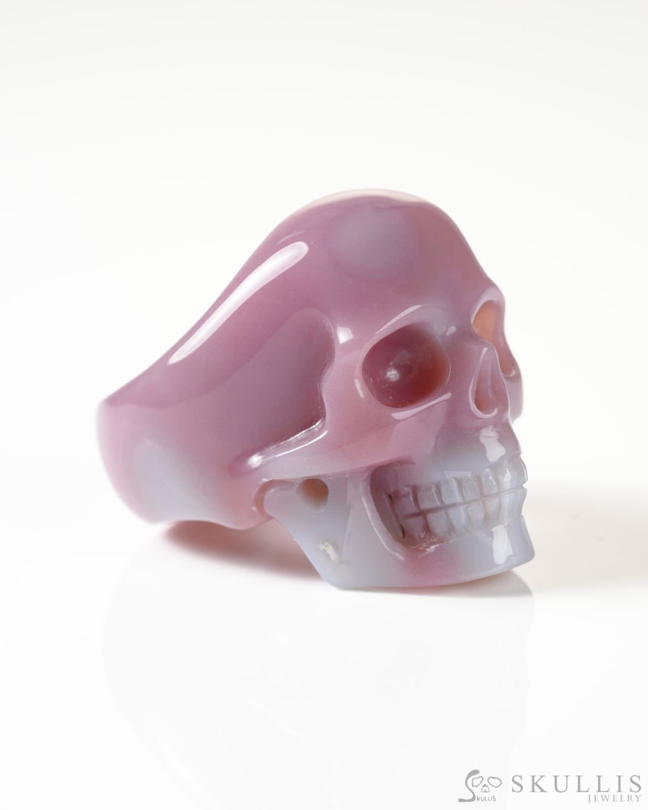 Gem Skull Ring of Mozambique Agate Carved Totally US Size 12 - 9800267 Skull Rings