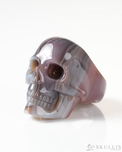 Gem Skull Ring of Mozambique Agate Carved Totally US Size 9 - 9800268 Skull Rings