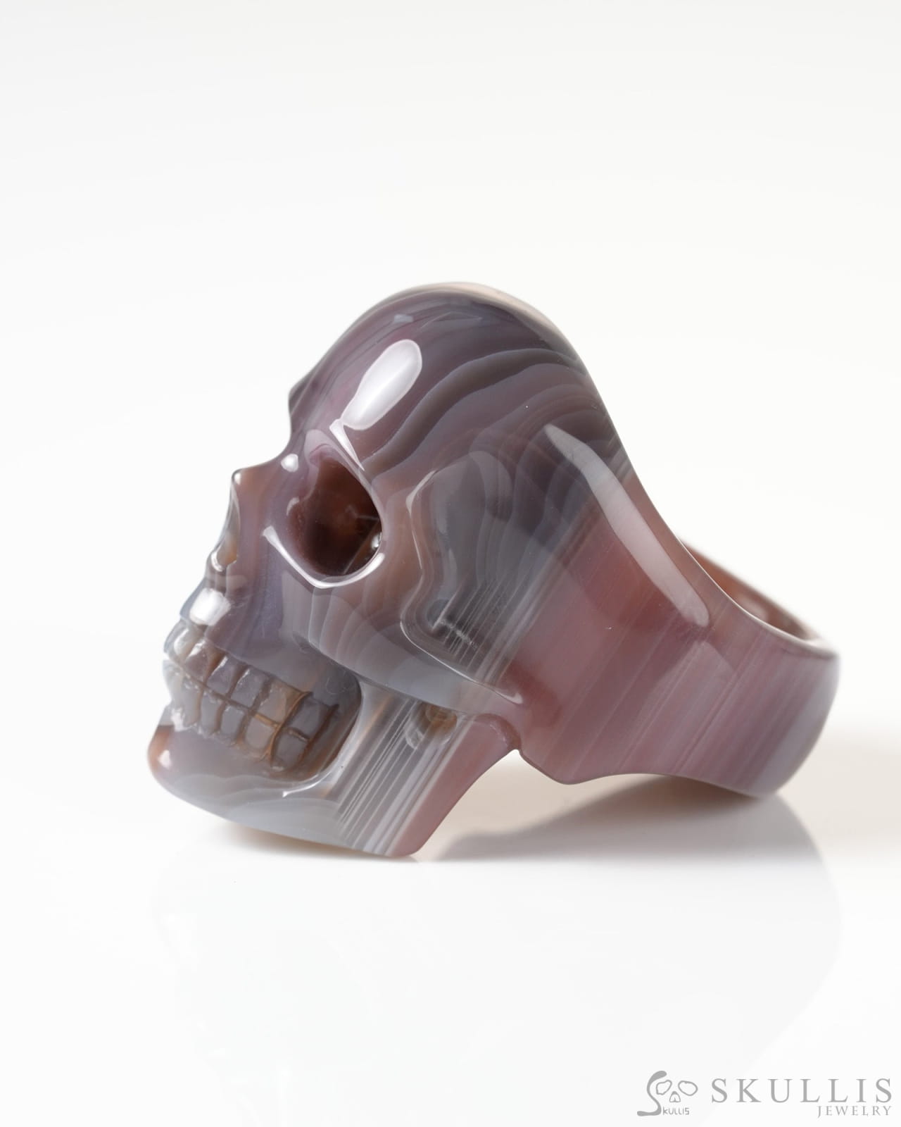 Gem Skull Ring of Mozambique Agate Carved Totally US Size 9 - 9800268 Skull Rings