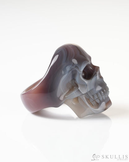 Gem Skull Ring of Mozambique Agate Carved Totally US Size 9 - 9800268 Skull Rings