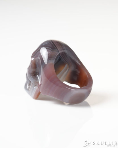 Gem Skull Ring of Mozambique Agate Carved Totally US Size 9 - 9800268 Skull Rings