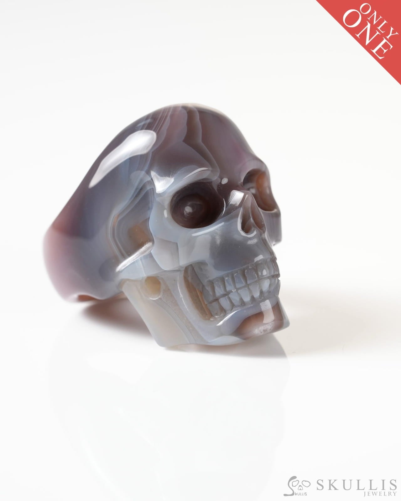 Gem Skull Ring of Mozambique Agate Carved Totally US Size 9 - 9800268 Skull Rings