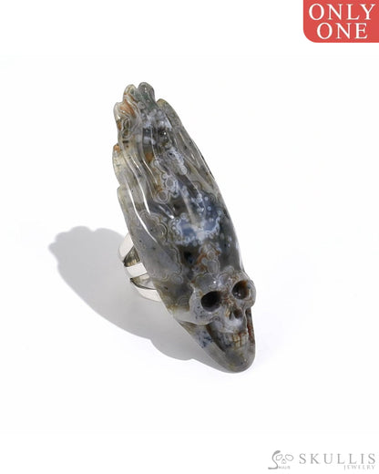 Gem Skull Ring Of Ocean Jasper Carved Skull In 925 Sterling Silver - 9800069 Skull Rings