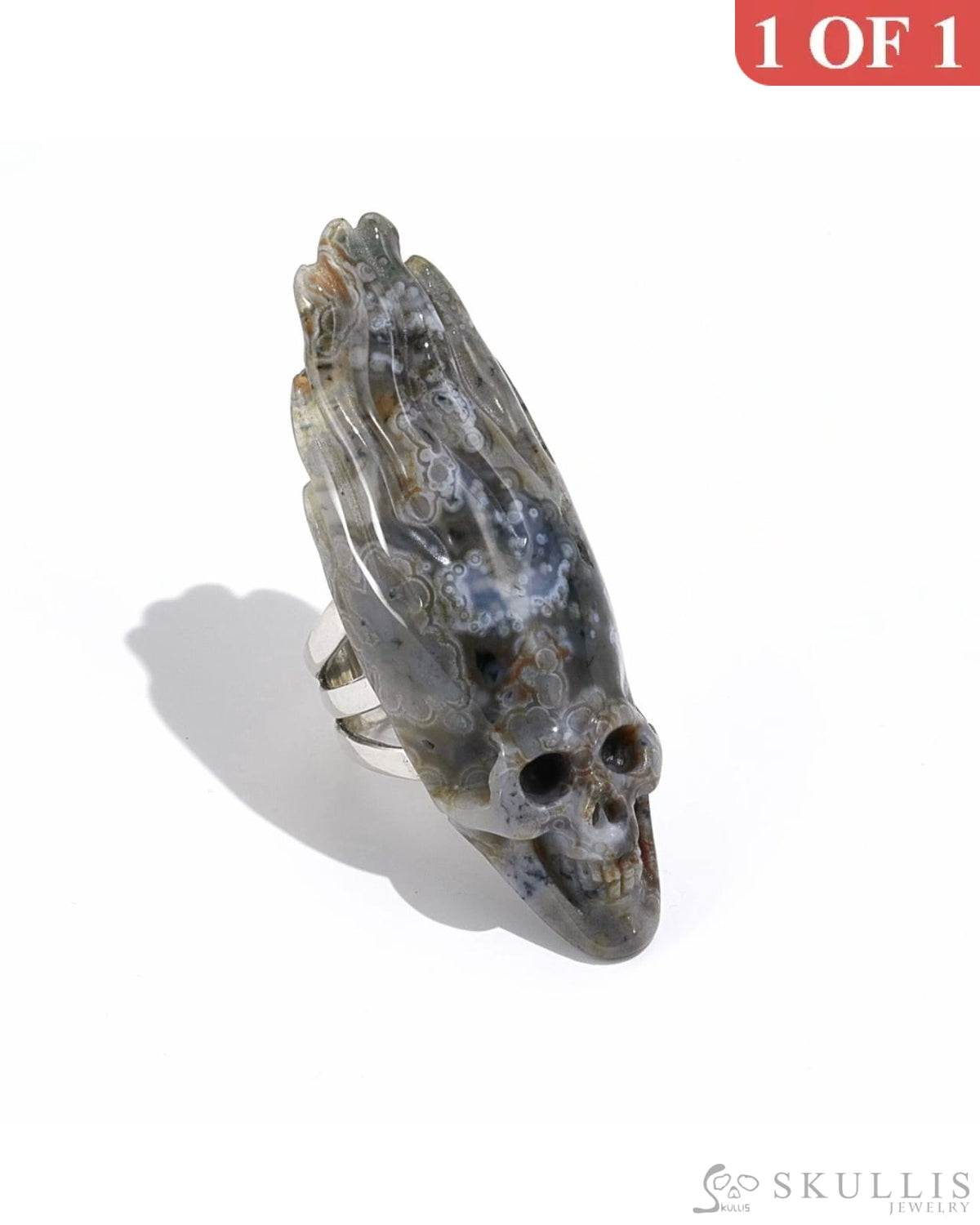 Gem Skull Ring Of Ocean Jasper Carved Skull In 925 Sterling Silver - 9800069 Skull Rings