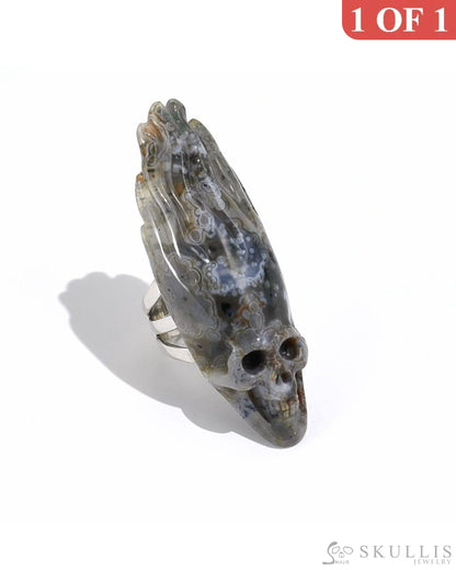 Gem Skull Ring Of Ocean Jasper Carved Skull In 925 Sterling Silver - 9800069 Skull Rings