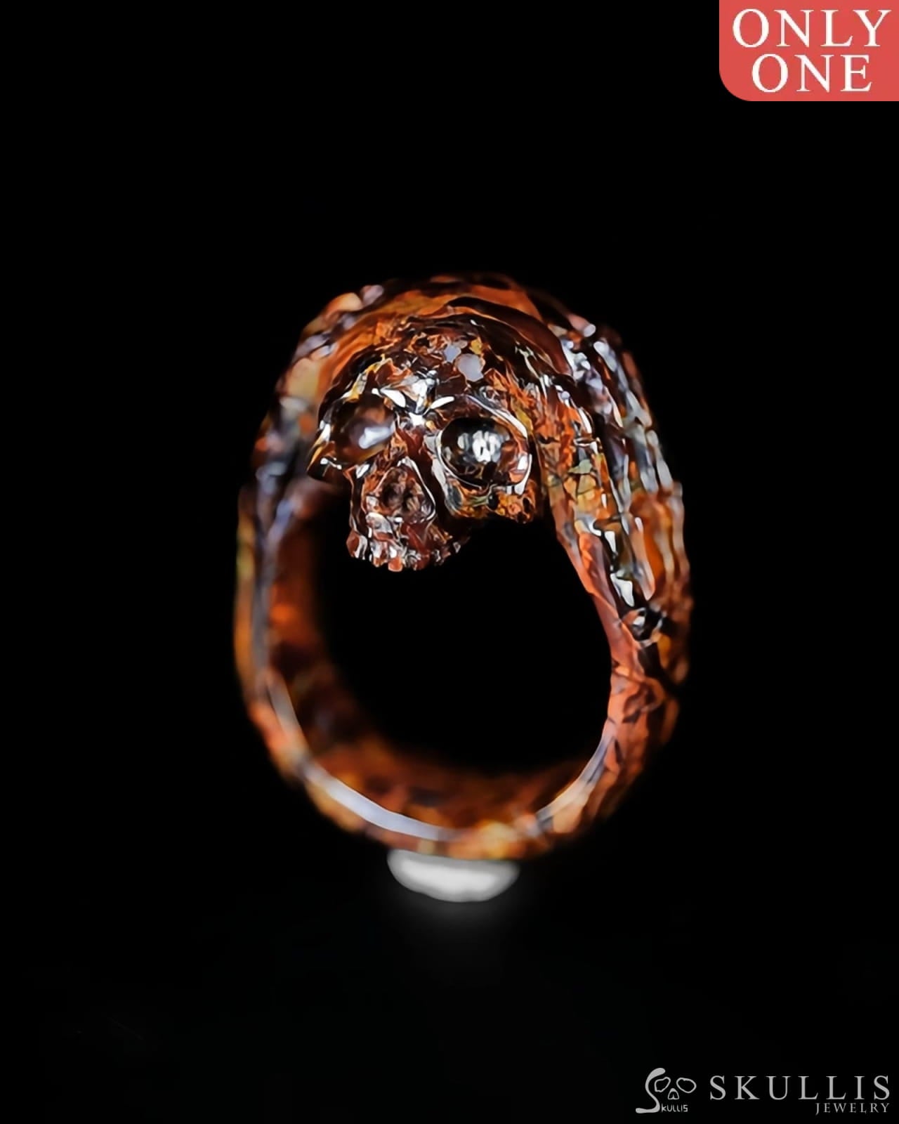 Gem Skull Ring of Pietersite Carved Skeletal Hands Skull US size 9 - 9500298 Skull Rings