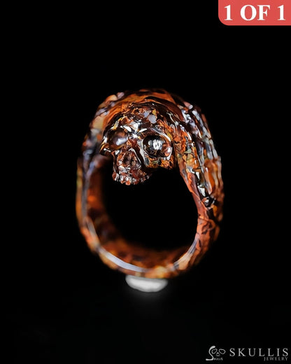 Gem Skull Ring of Pietersite Carved Skeletal Hands Skull US size 9 - 9500298 Skull Rings