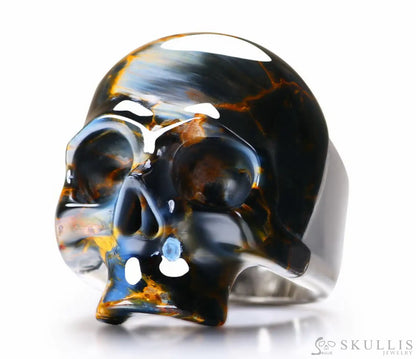 Gem Skull Ring Of Pietersite Carved Skull Witout Jaw In 925 Sterling Silver Skull Rings