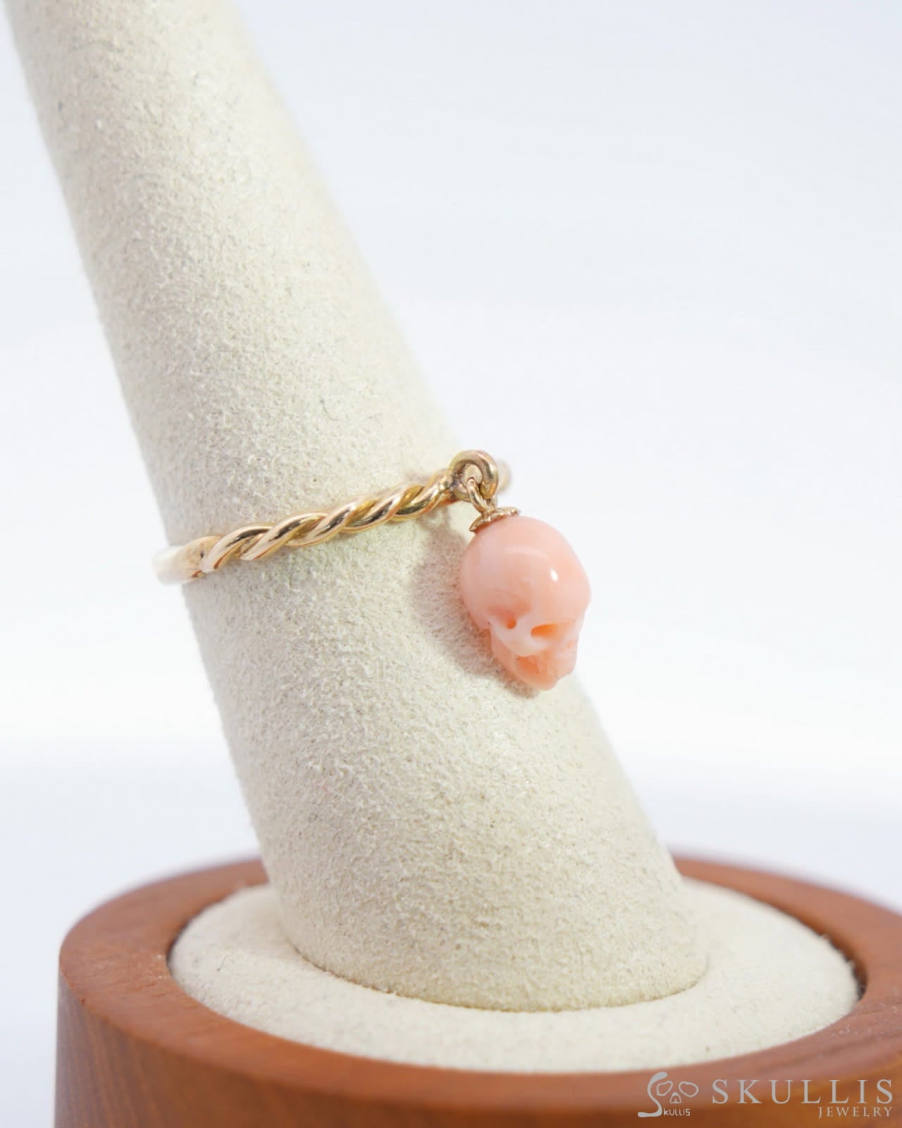 Gem Skull Ring of Pink Opal Crystal Carved Skull in 18K Gold - 9500171 Skull Rings