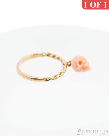 Gem Skull Ring of Pink Opal Crystal Carved Skull in 18K Gold - 9500171 Skull Rings