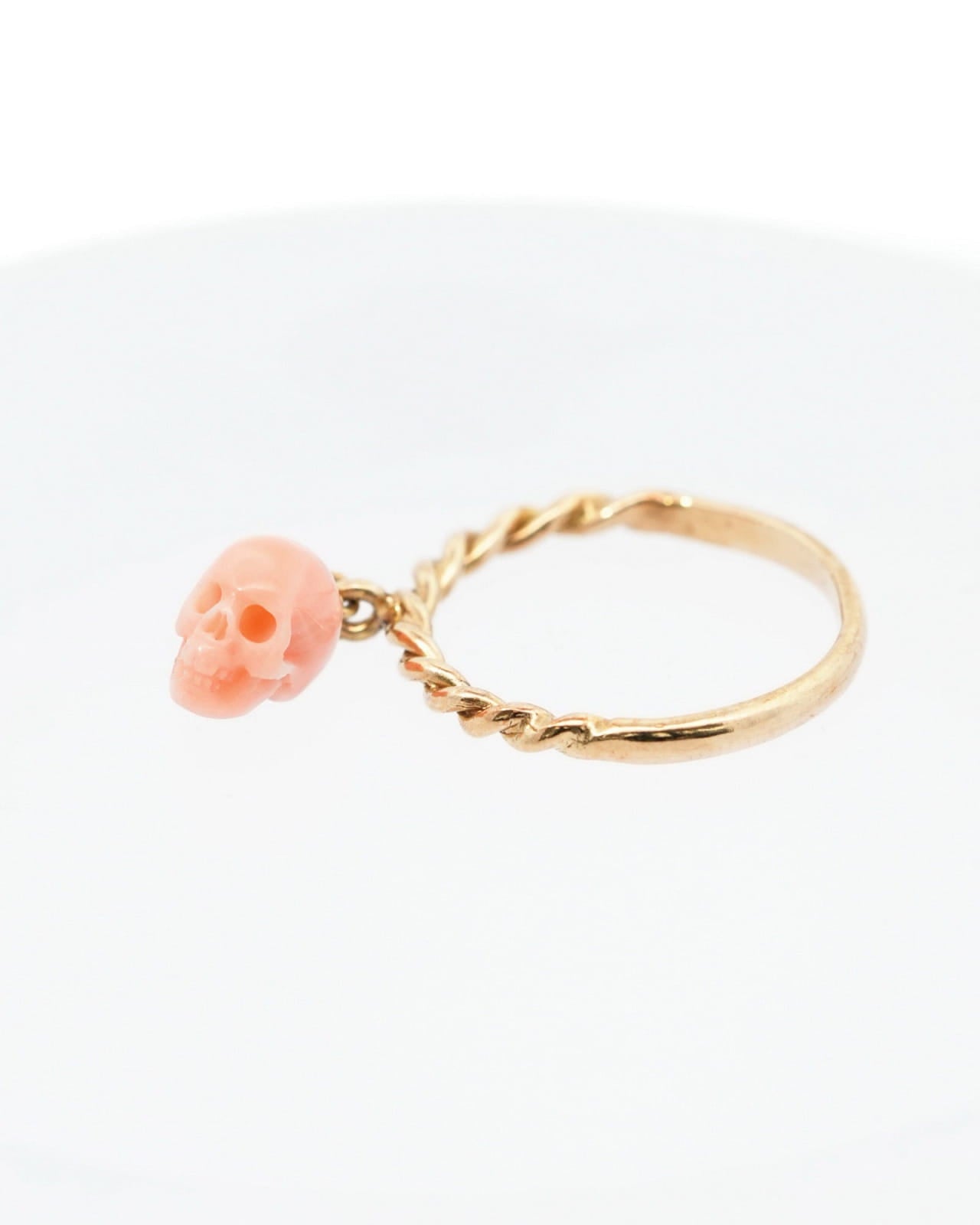 Gem Skull Ring of Pink Opal Crystal Carved Skull in 18K Gold - 9500171 Skull Rings