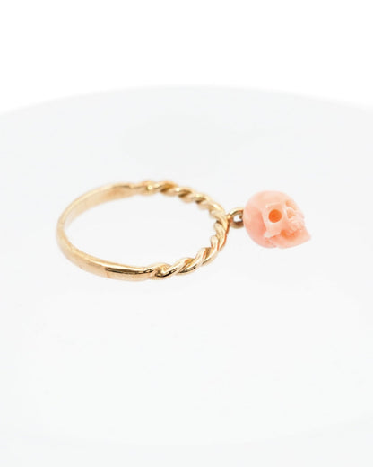 Gem Skull Ring of Pink Opal Crystal Carved Skull in 18K Gold - 9500171 Skull Rings