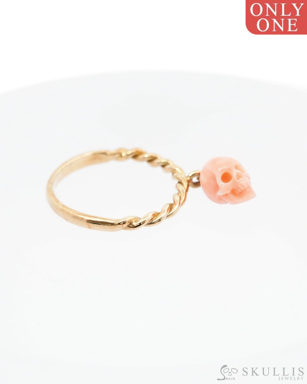 Gem Skull Ring of Pink Opal Crystal Carved Skull in 18K Gold - 9500171 Skull Rings