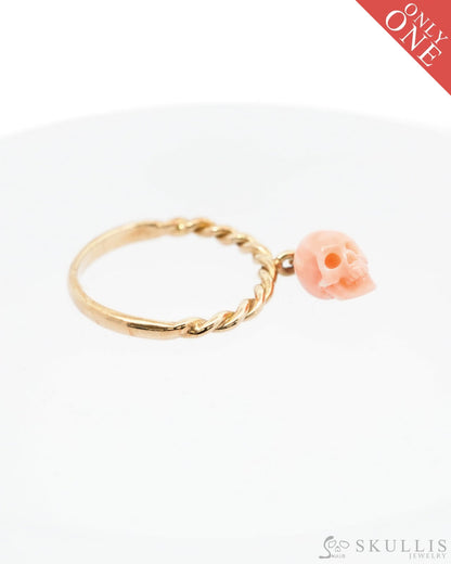 Gem Skull Ring of Pink Opal Crystal Carved Skull in 18K Gold - 9500171 Skull Rings