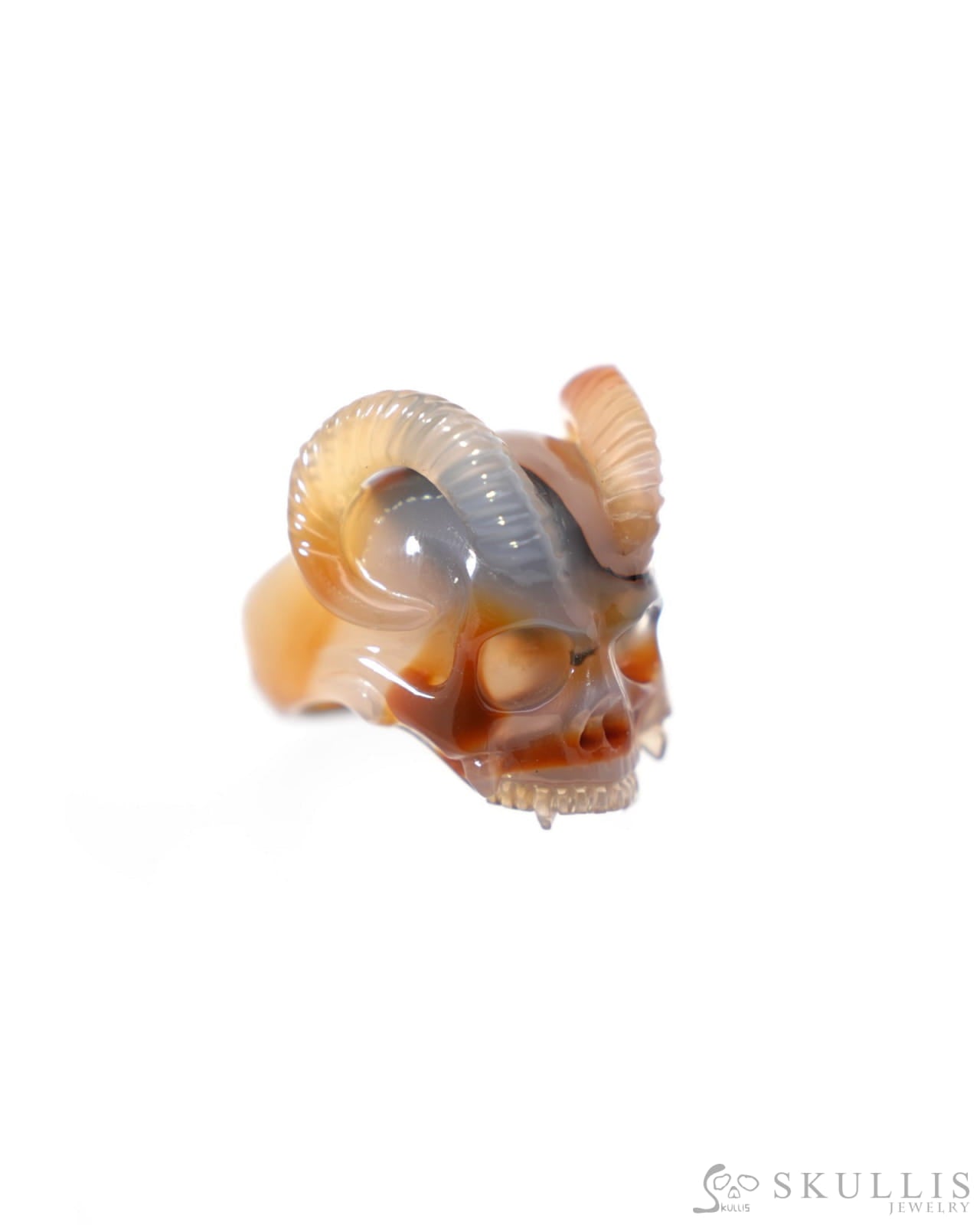 Gem Skull Ring of Premium Brazilian Agate Carved Skull Totally US size 8 - 9500187 Skull Rings