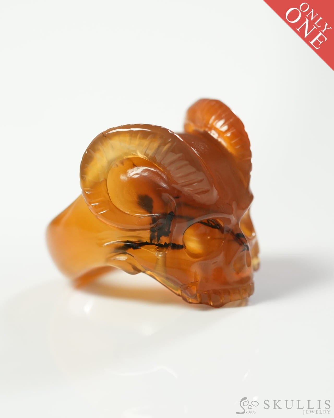 Gem Skull Ring of Red Crazy Lace Agate Carved Beast Skull US size 9 9800272 Skull Rings