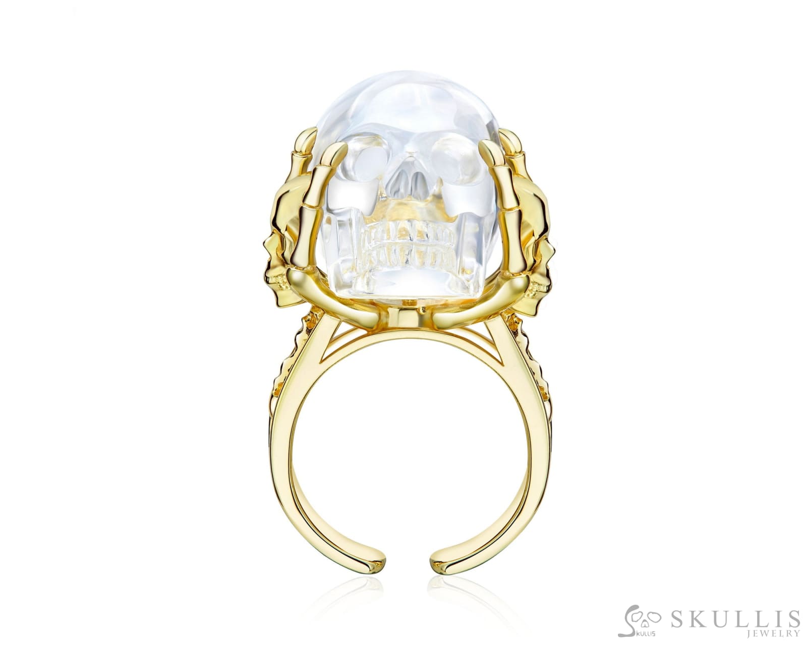 Gem Skull Ring Of Quartz Rock Crystal Carved Skull In 18K Gold - Plate Silver 5 Skull Rings