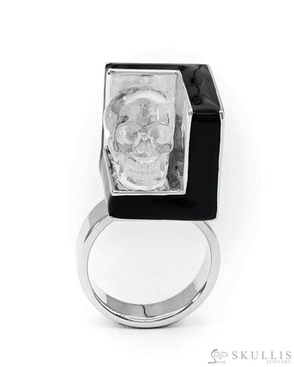 Gem Skull Ring Of Quartz Rock Crystal Carved Skull In 925 Sterling Silver Skull Rings