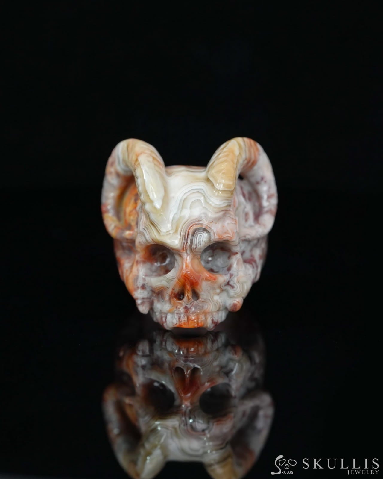 Gem Skull Ring of Red Crazy Lace Agate Carved Beast Skull US size 6.5 - 9500235 Skull Rings