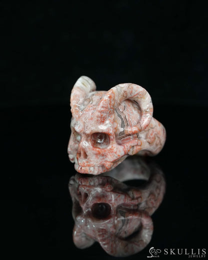 Gem Skull Ring of Red Crazy Lace Agate Carved Beast Skull US size 9.5 - 9500233 Skull Rings