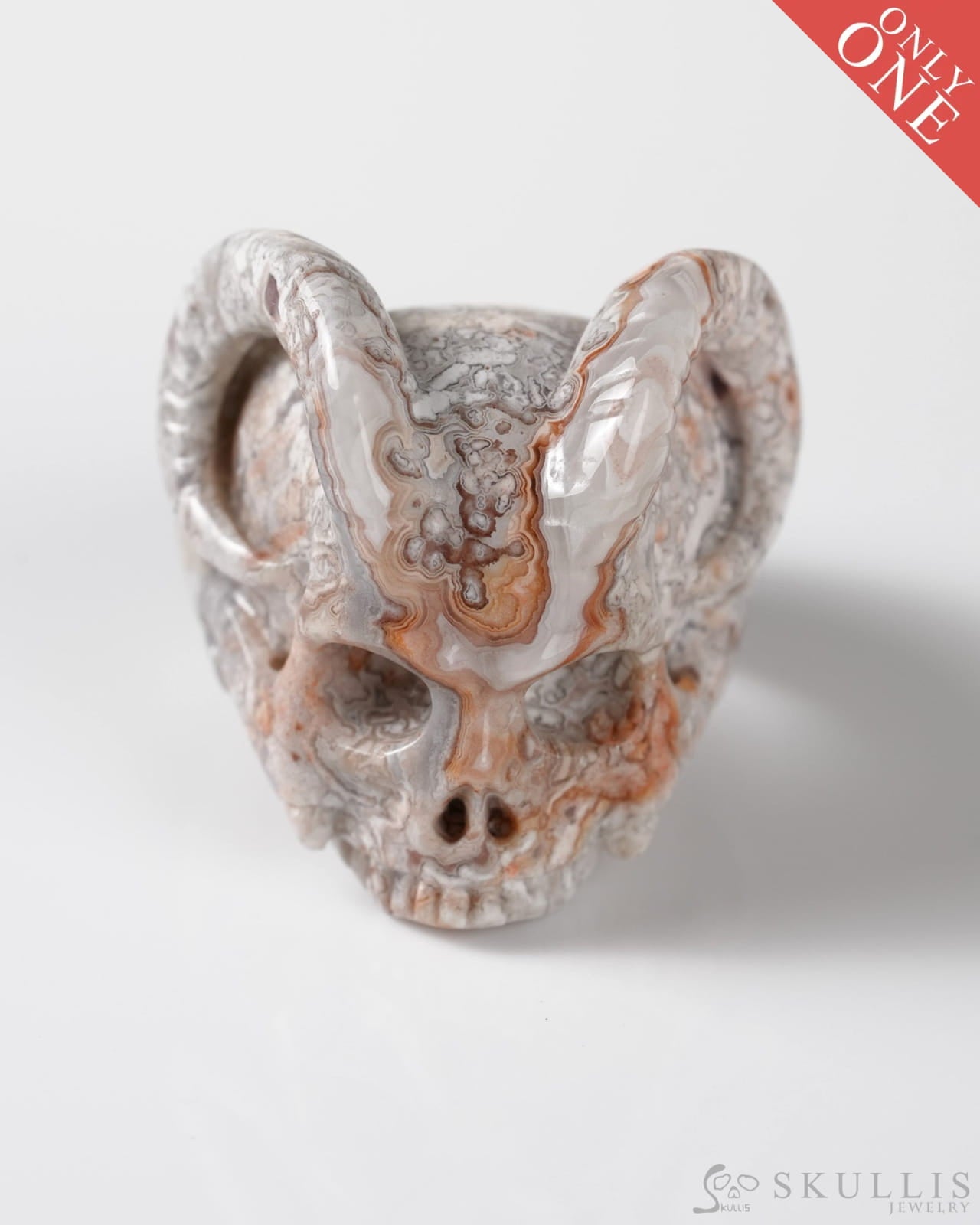 Gem Skull Ring of Red Crazy Lace Agate Carved Beast Skull US size 9 - 9800273 Skull Rings