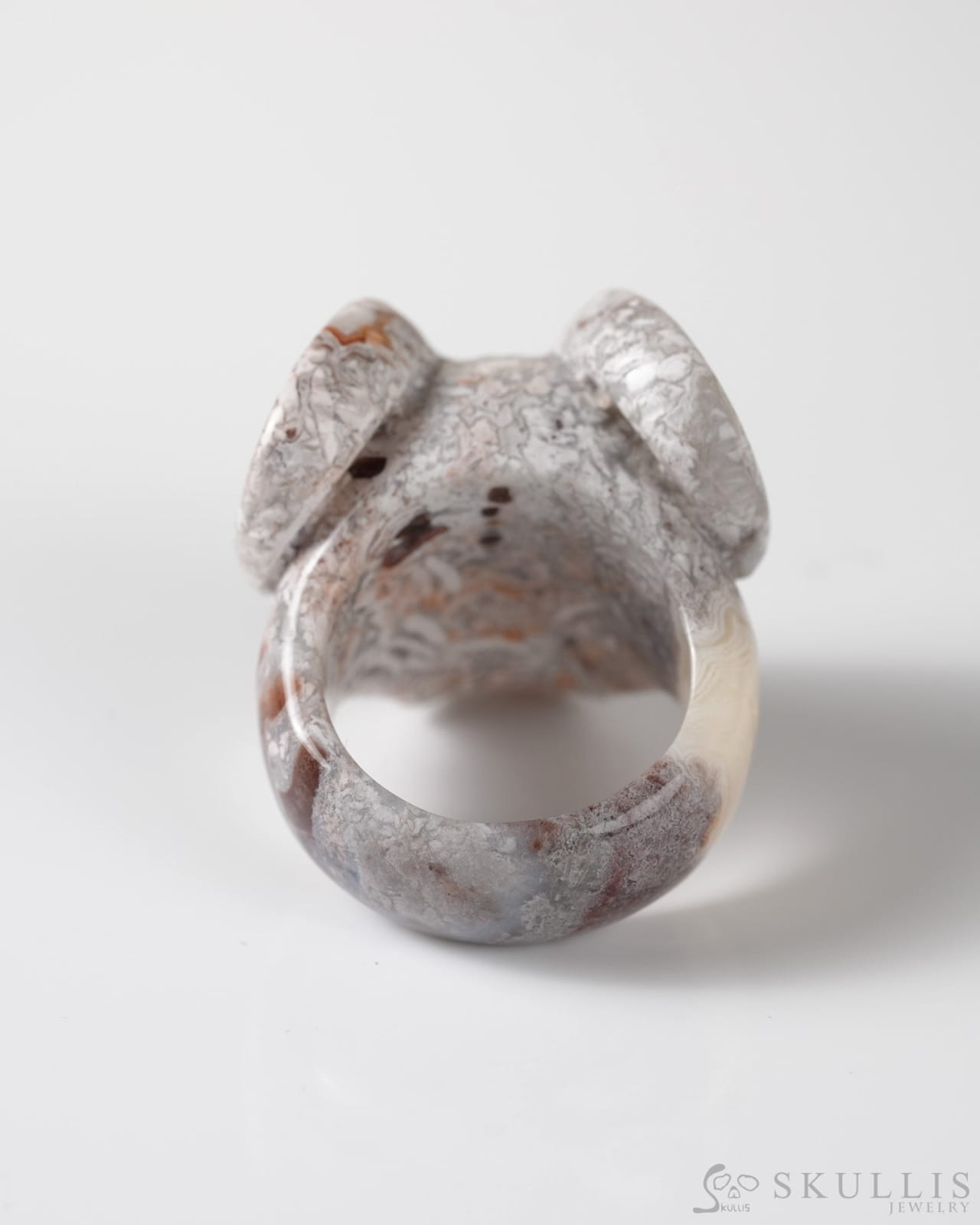 Gem Skull Ring of Red Crazy Lace Agate Carved Beast Skull US size 9 - 9800273 Skull Rings