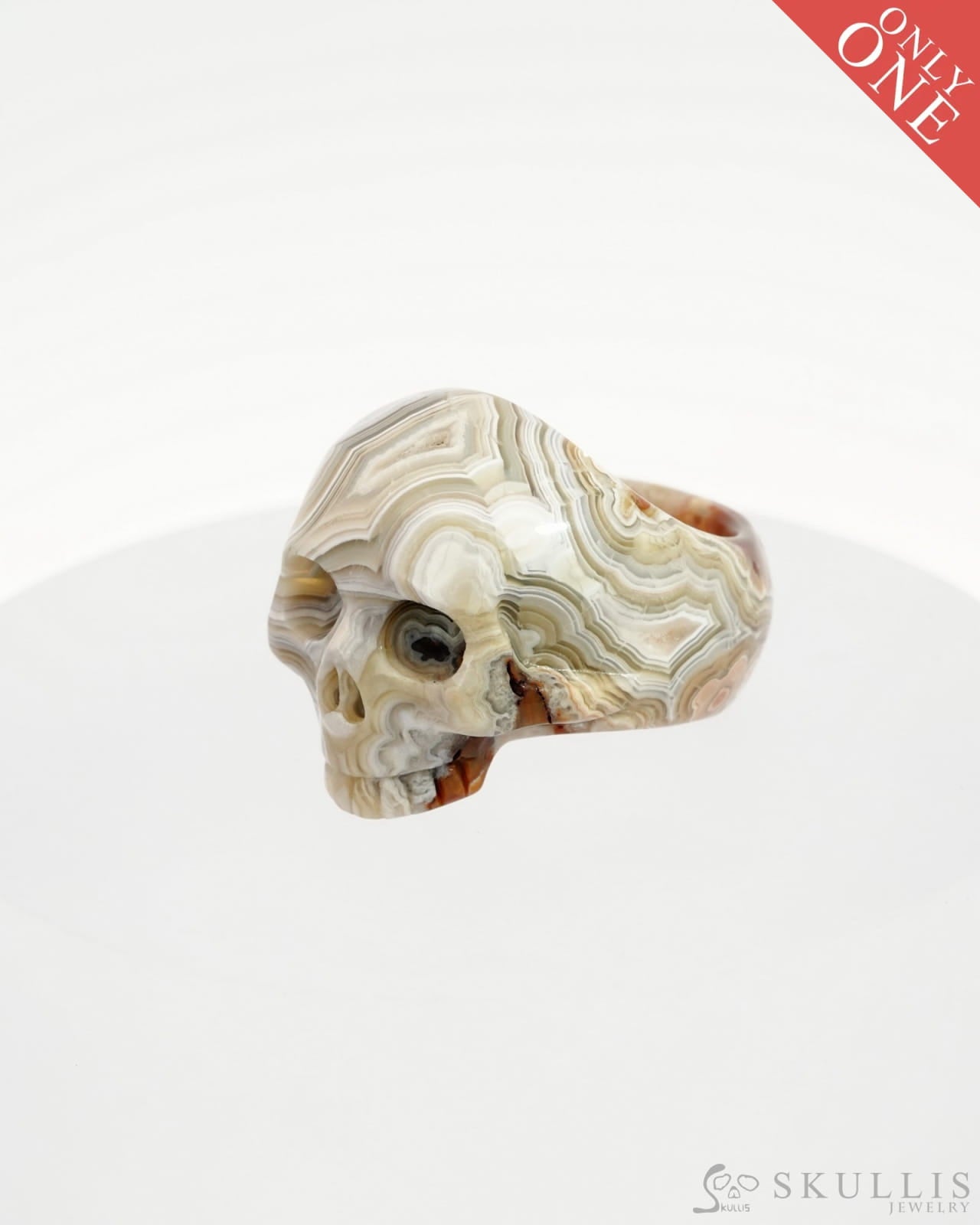 Gem Skull Ring Of Red Crazy Lace Agate Carved Us Size 11 - 9500125 Rings