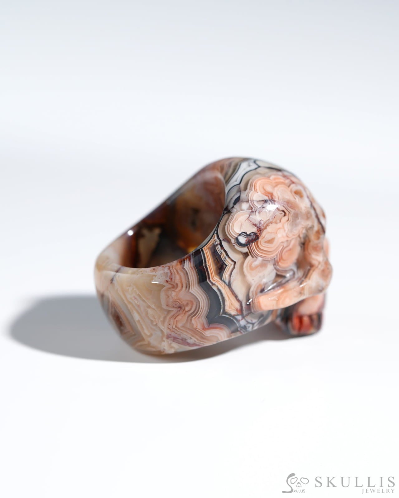 Gem Skull Ring Of Red Crazy Lace Agate Carved Skull In 925 Sterling Silver - 9800119 Us