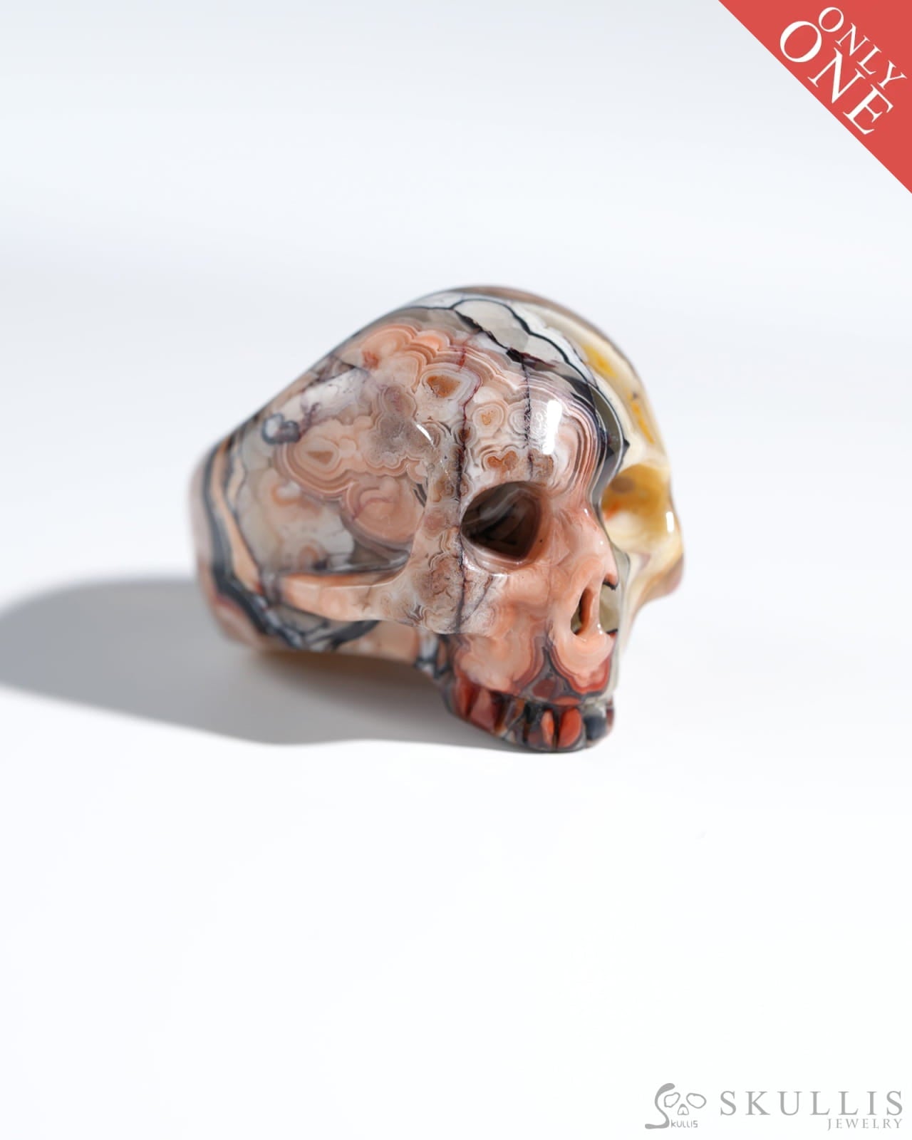 Gem Skull Ring Of Red Crazy Lace Agate Carved Skull In 925 Sterling Silver - 9800119 Us