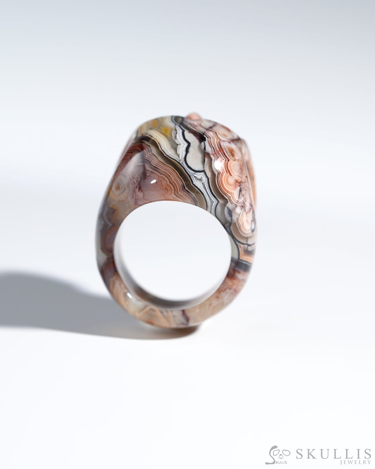 Gem Skull Ring Of Red Crazy Lace Agate Carved Skull In 925 Sterling Silver - 9800119 Us
