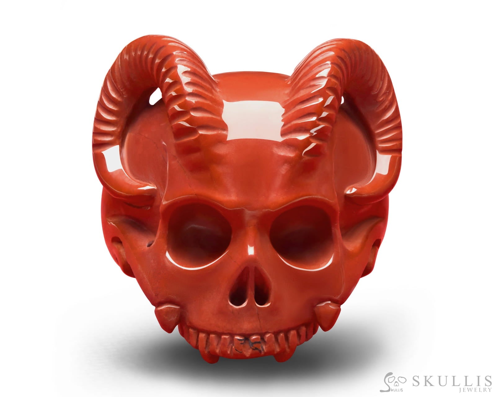 Gem Skull Ring of Red Jasper Carved Skull & Beast Horns Skull Rings