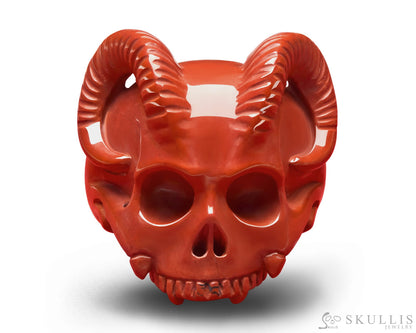 Gem Skull Ring of Red Jasper Carved Skull & Beast Horns Skull Rings