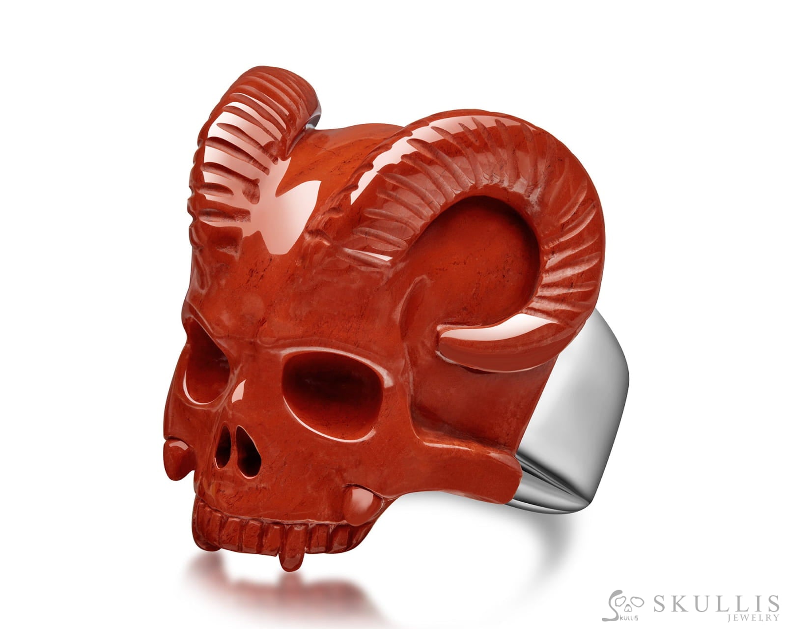 Gem Skull Ring of Red Jasper Carved Beast Skull with 925 Sterling Silver Skull Rings