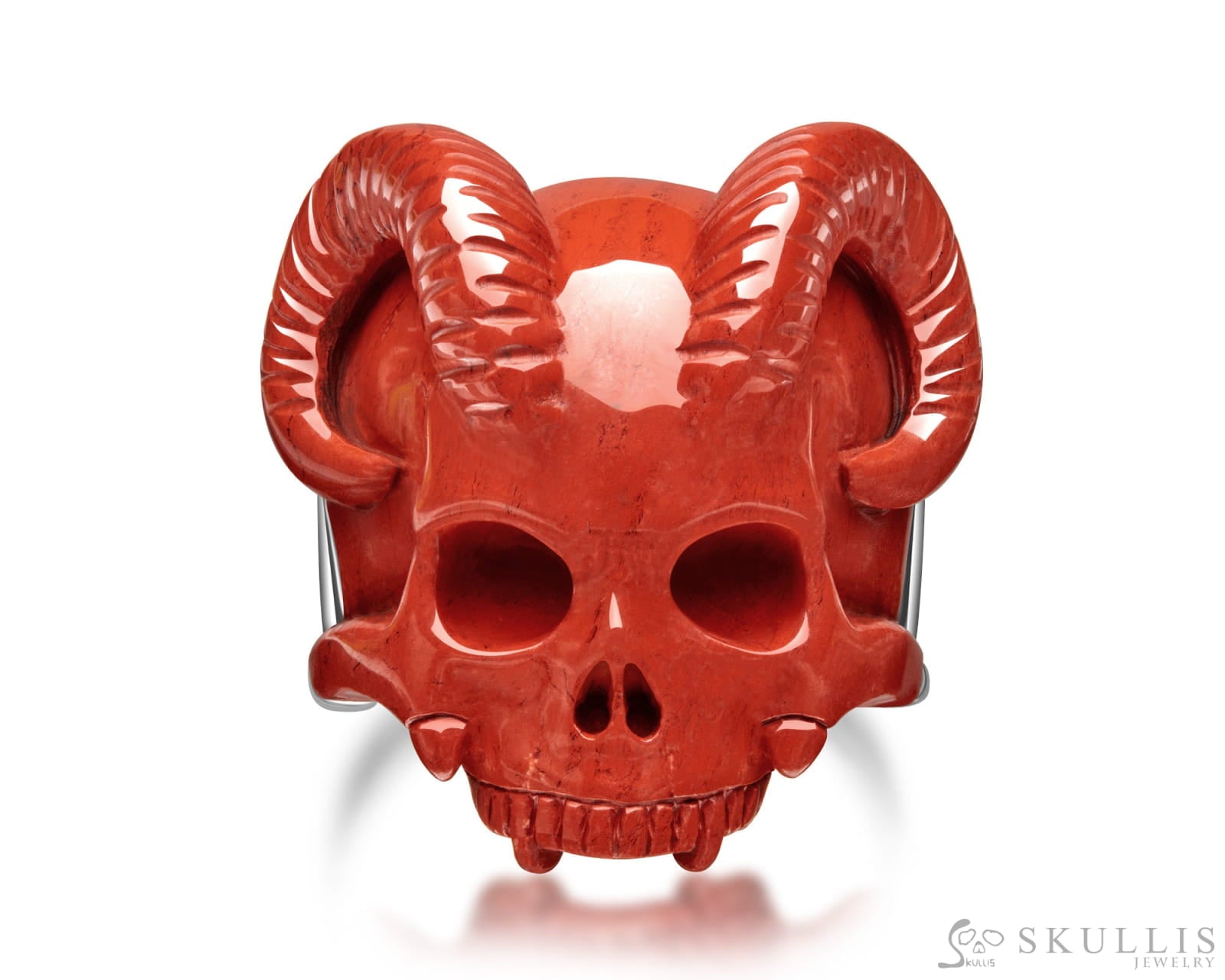 Gem Skull Ring of Red Jasper Carved Beast Skull with 925 Sterling Silver Skull Rings