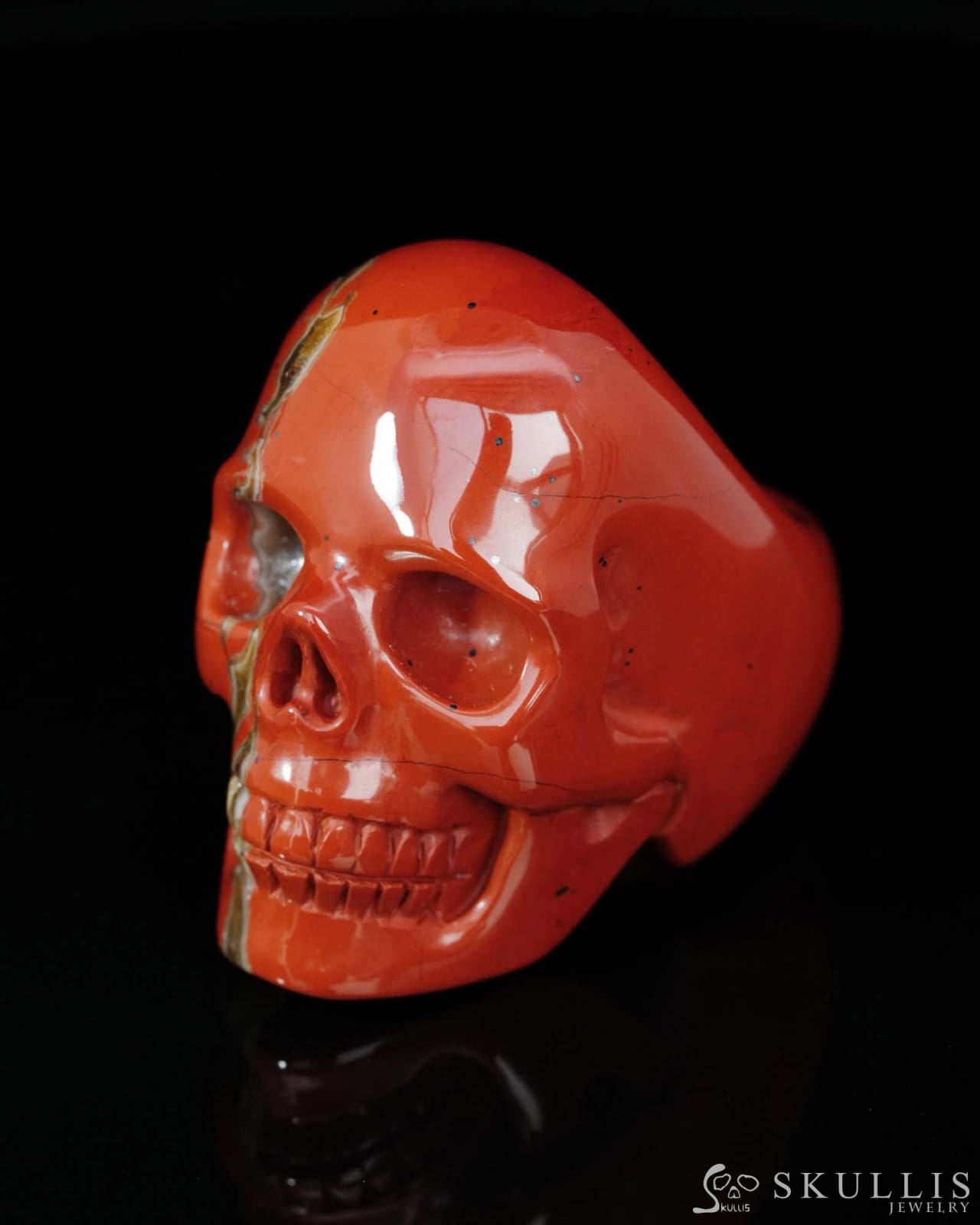 Gem Skull Ring of Red Jasper Carved Skull US size 9 - 9500197 Skull Rings