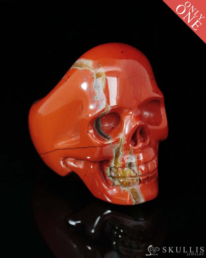 Gem Skull Ring of Red Jasper Carved Skull US size 9 - 9500197 Skull Rings